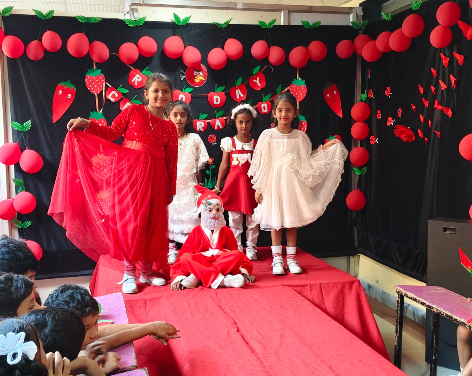 Red themed decorations and activities